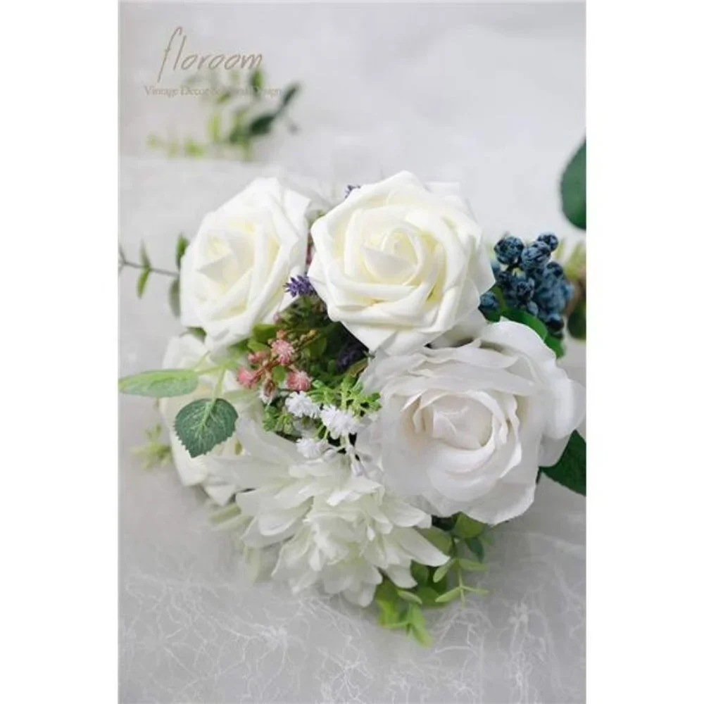 Artificial Flowers 25pcs Real Looking Ivory Foam Fake Roses with Stems